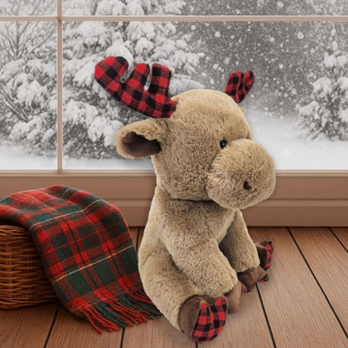 Beverly Hills Teddy Bear Co. Large Winter Cozies Plaid Monty Moose, 14" Plush
