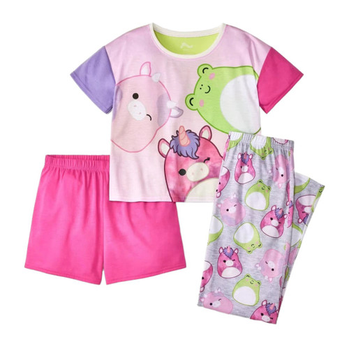 Squishmallows Girl's Character 3-Piece Short-Sleeved Pajama Set, Size S 6/6X