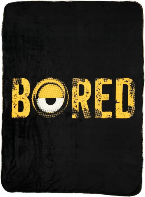 Despicable Me Minions BORED Minky Fleece Sherpa Blanket Throw in Black 46" X 60"