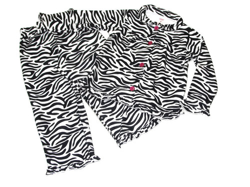 Carter's Girl's Zebra Print Flannel Coat Button Down Pajama Set, Size 4 | Little Dreamers Pajamas