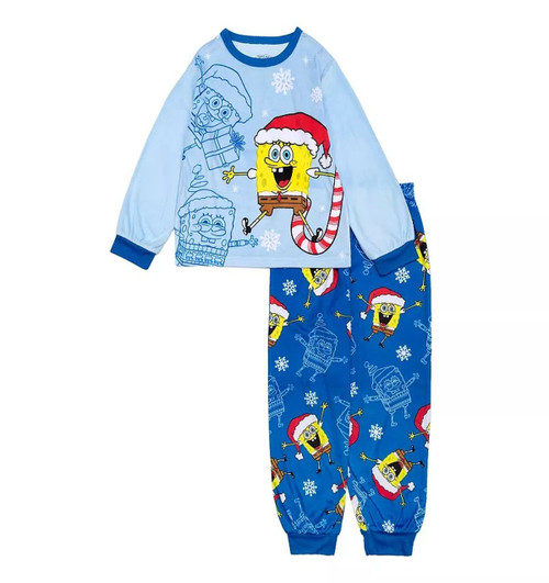 Santa Spongebob Squarepants Boy's Christmas Velvety Fleece Holiday Pajama Set