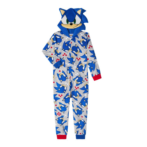 Sonic the Hedgehog Boy's Character Hooded Soft Fleece Pajama Sleeper, Union Suit