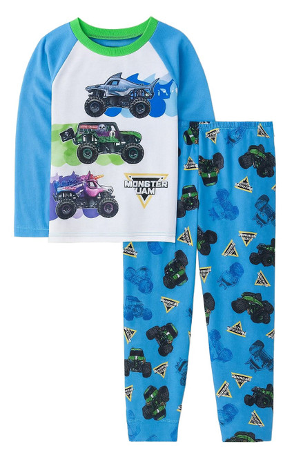 Monster Jam Trucks Megalodon, Grave Digger and Sparkle Smash Boy's Pajama Set
