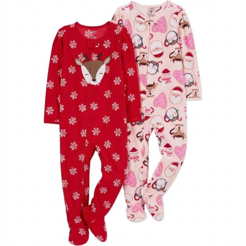Carter's Toddler Girl's Soft Plush Fleece Christmas Pajama Sleeper Set, Size 2T