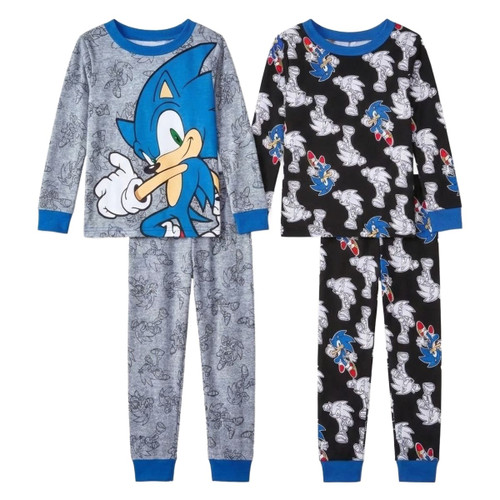 Sonic the Hedgehog Boy's Character Soft Cotton Long-Sleeved 4-Piece Pajama Set