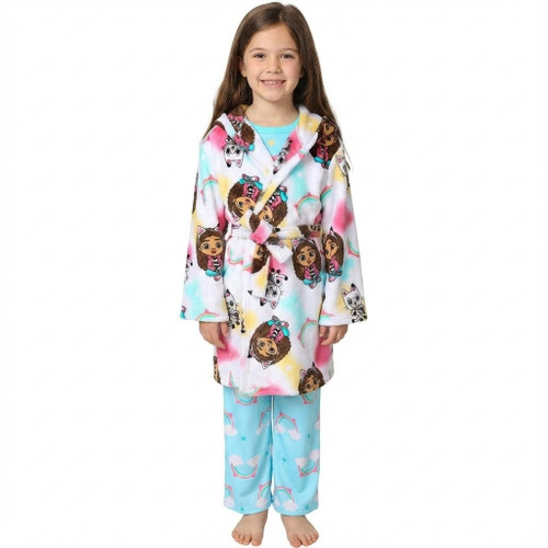 Gabby's Dollhouse Gabby and Pandy Paw Girl's Fleece Hooded Robe and Pajama Set