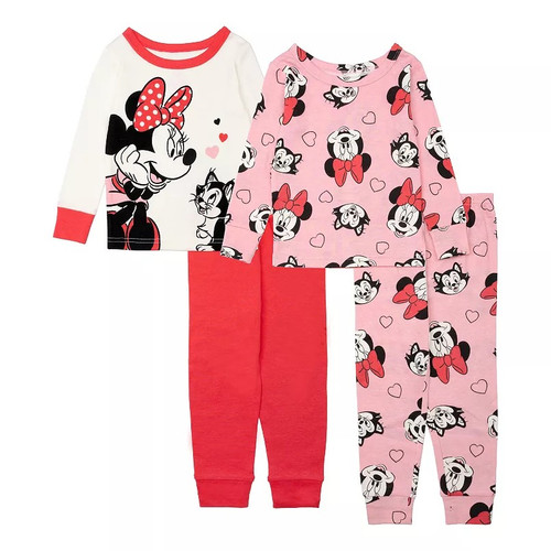 Disney Toddler Girl's Minnie Mouse and Cat Figaro 4-Piece Character Pajama Set