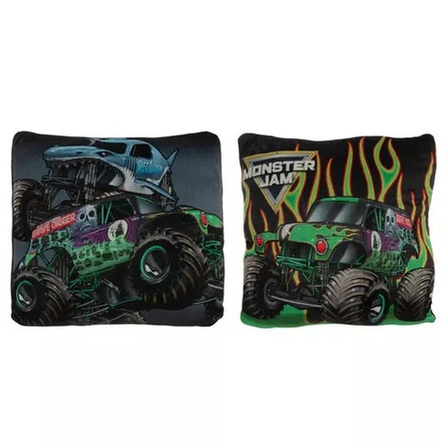 Monster Jam Trucks Megalodon and Grave Digger Soft Squishy Pillows, Set of 2