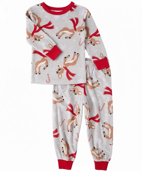 Rudolph Christmas Print Toddler Boy's Girl's Soft Footed Holiday Pajama Set | Little Dreamers Pajamas
