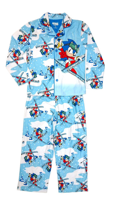 Sonic the Hedgehog Boy's Winter Skiing Flannel Button-Down Pajama Set