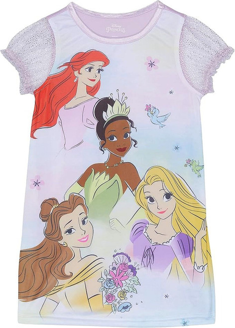 Disney Princess Ariel, Tiana, Belle and Rapunzel Character Nightgown, Size 4T