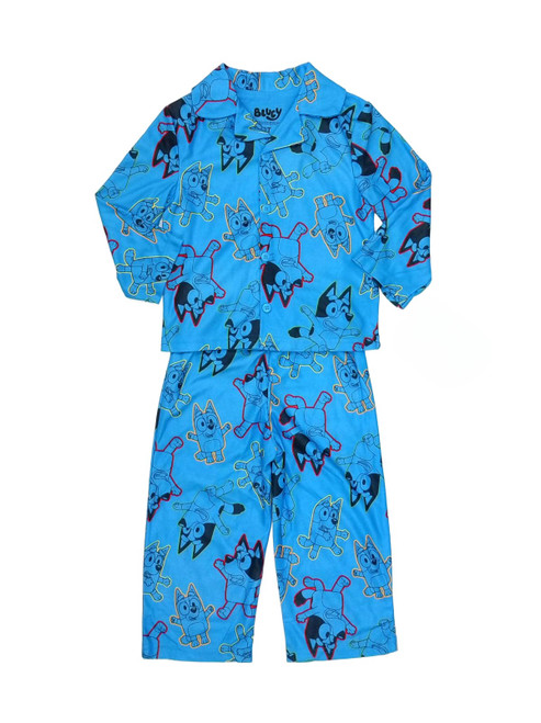 Bluey Character Silhouette Toddler Boy's Blue Flannel Coat Pajama Set | Little Dreamers Pajamas