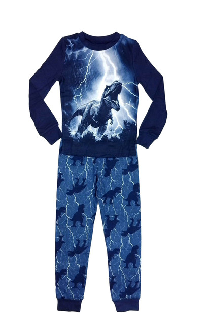 Boy's Tyrannosaurus Rex Dinosaur Soft Long-Sleeved T-Rex Dino Pajama Set | Little Dreamers Pajamas