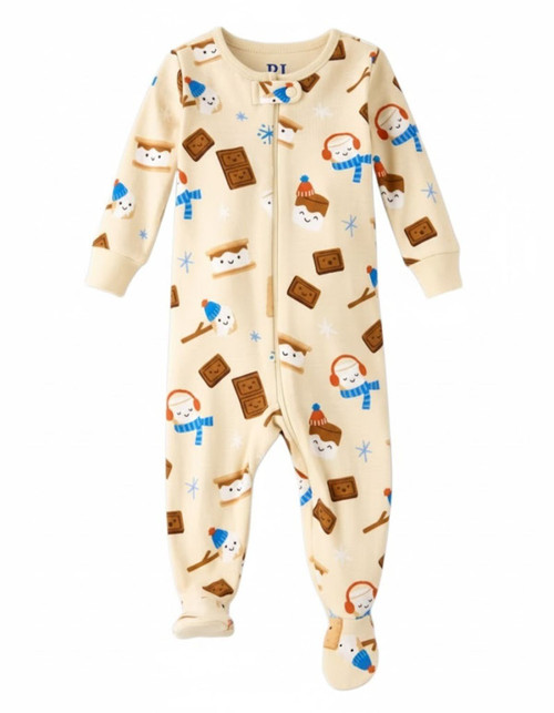 Toddler Boy's S'mores Winter Themed Print Footed Cotton Pajama Sleeper | Little Dreamers Pajamas