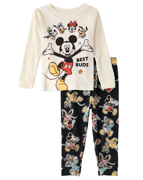 Mickey Mouse and Friends Toddler Boy's Best Buds Long-Sleeved Cotton Pajama Set | Little Dreamers Pajamas