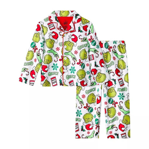 Toddler Boy's Girl's The Grinch Christmas Print Flannel Character Pajama Set | Little Dreamers Pajamas