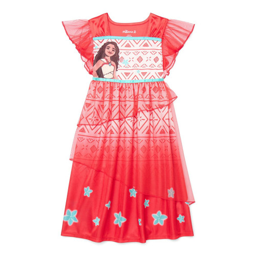 Disney Princess Moana Girl's Coral Satinet and Tulle Nightgown, Gown | Little Dreamers Pajamas