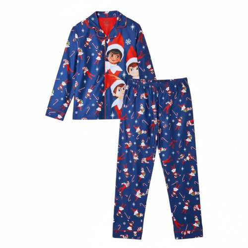 Elf on the Shelf Boy's Christmas Holiday Navy Flannel Coat Pajama Set