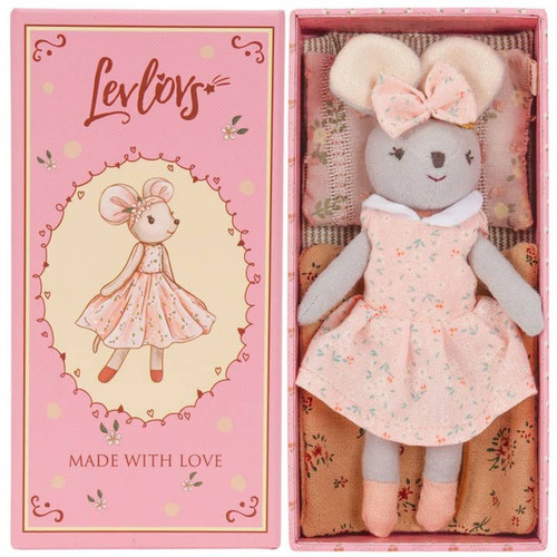 Levlovs Tiny Box Friends Sherry Blossom Mouse and Bedding in Collectible Box | Little Dreamers Pajamas