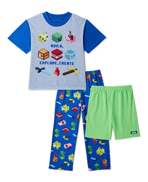Minecraft Boy's Build, Explore and Create Short-Sleeved 3-Piece Pajama Set