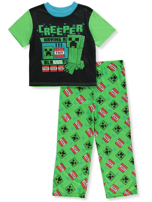 Minecraft Boy's Creeper HAVING A BLASSST! Short-Sleeved Poly Pajama Set, Size 10 | Little Dreamers Pajamas