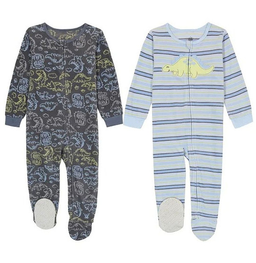 Toddler Boy's Plush Soft Fleece Dinosaurs Footed Pajama Sleepers, Set of 2 | Little Dreamers Pajamas