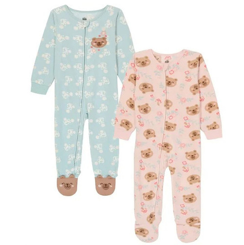 Toddler Girl's Teddy Bear Floral Soft Plush Fleece Pajama Sleepers Set, Size 4T | Little Dreamers Pajamas