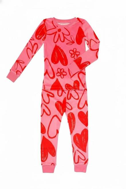 Carter's Girl's Valentine's Day Hearts Soft Velour Pink Long-Sleeved Pajama Set | Little Dreamers Pajamas