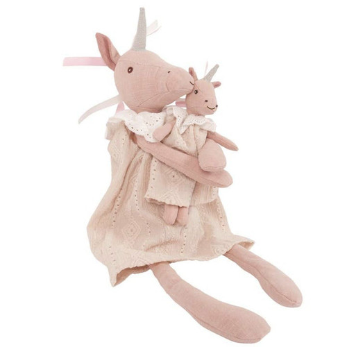 Levlovs Mom and Baby Plush Unicorn Dolls in Antique Beige Eyelet Dresses | Little Dreamers Pajamas