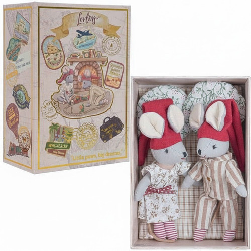 Levlovs Girl and Boy Christmas Mouse with Bedding and Pillows in Keepsake Box | Little Dreamers Pajamas