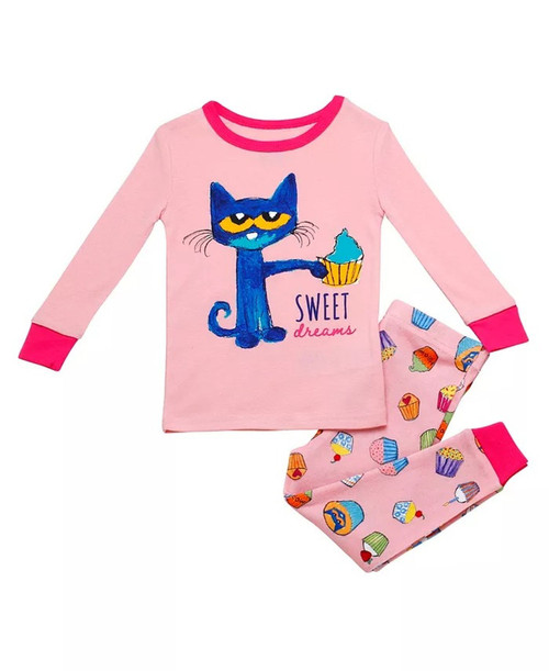 Pete the Cat Toddler Girl's Pink Sweet Dreams Cupcakes Cotton Pajama Set Size 5T