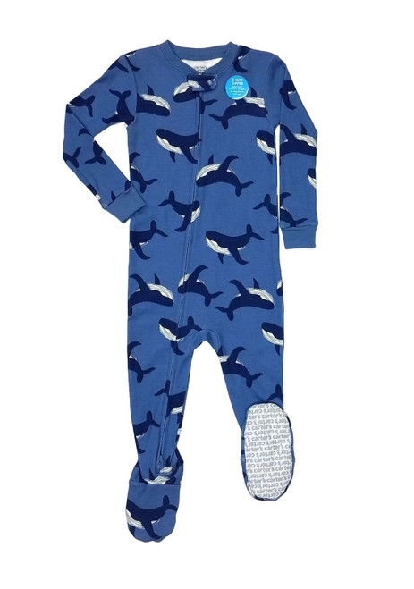Carter's Baby Boy's Navy Blue Whale Print Cotton Footed Pajama Sleeper 24 Months