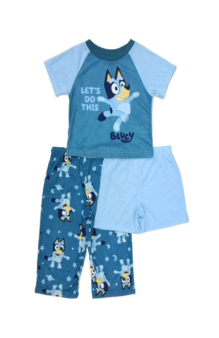 Bluey 'Let's Do This' Toddler Boy's Short-Sleeved 3-Piece Character Pajama Set | Little Dreamers Pajamas