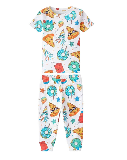 Toddler Boy's Birthday Party Snacks and Balloons Short-Sleeved Cotton Pajama Set | Little Dreamers Pajamas