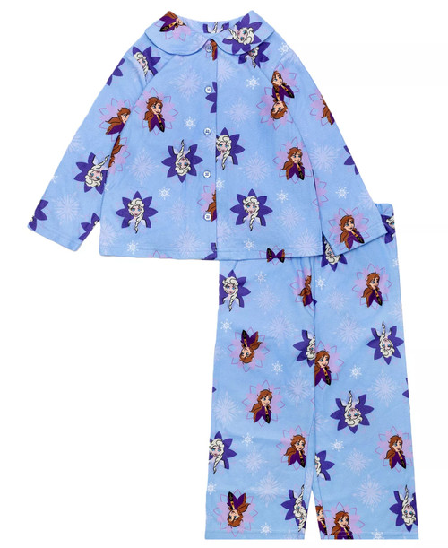 Disney Frozen Toddler Girl's Anna and Elsa Coat-Style Flannel Print Pajama Set