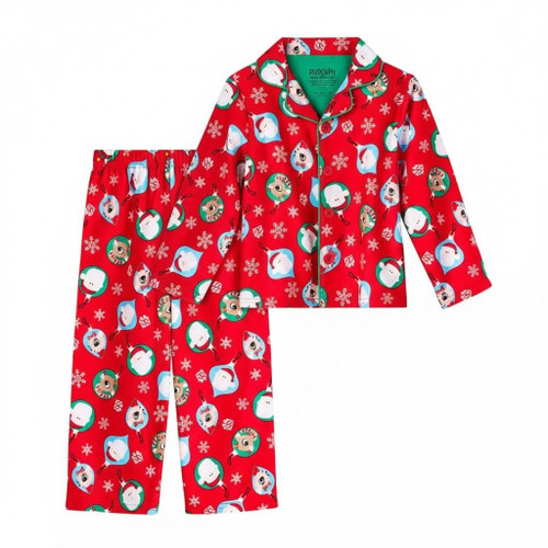 Rudolph, Clarice and Santa Toddler's Soft Flannel Christmas Coat Pajama Set