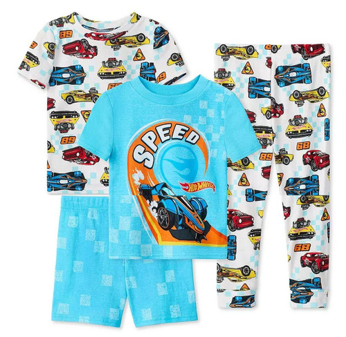 Hot Wheels Toddler Boy's Race Cars Short-Sleeved 4-Piece Cotton Pajama Set
