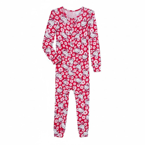 Hello Kitty Toddler Girl's Pink Floral Print Viscose Pajama Sleeper, Size 2T