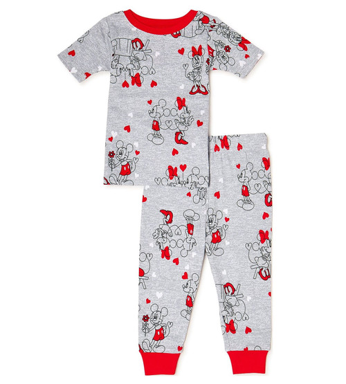 Minnie and Mickey Valentine's Short-Sleeved Toddlers Pajama Set, Size 3T