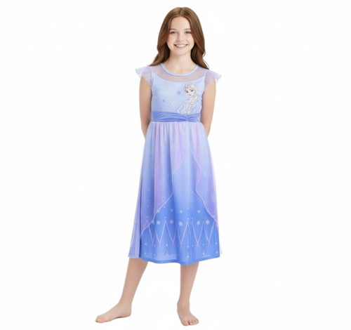 Disney Frozen Queen Elsa Girl's Satinet and Sheer Tulle Ombre Nightgown, Gown