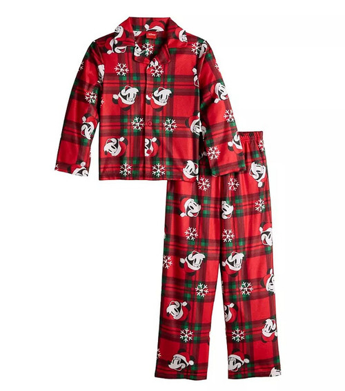 Disney Mickey Mouse 'Santa Mickey' Christmas Plaid Boy's Pajama Set, Size 6