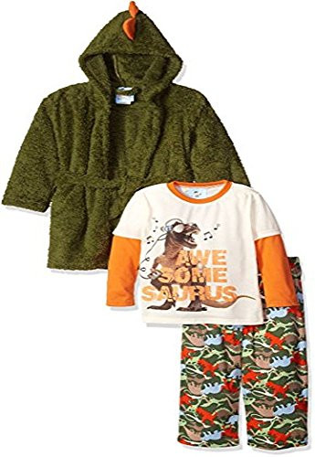 Dinosaur Big Boy's Fleece Hooded Bathrobe, Robe and Pajama Set, Size 10