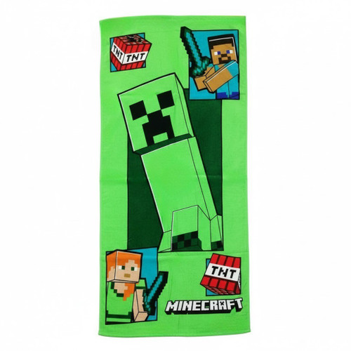 Minecraft Steve, Alex and Creeper Gaming Characters Beach Towel, 28"W x 58"L
