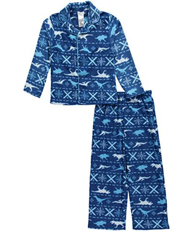 Boy's Plush Fleece Fair Isle Winter Wolf Pajama Set - Little