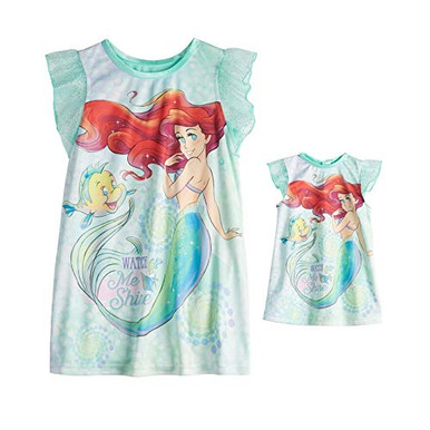 The Little Mermaid Ariel and Flounder Girl's Nightgown and Doll