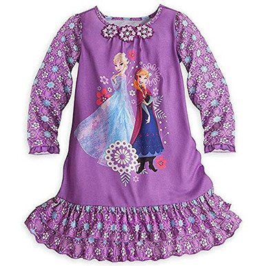 Frozen Elsa and Anna Purple Floral Nightgown, Gown, Size