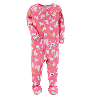 Carter's Girl's Pink Dalmatian, Corgi, Poodle Cotton Pajama Sleeper