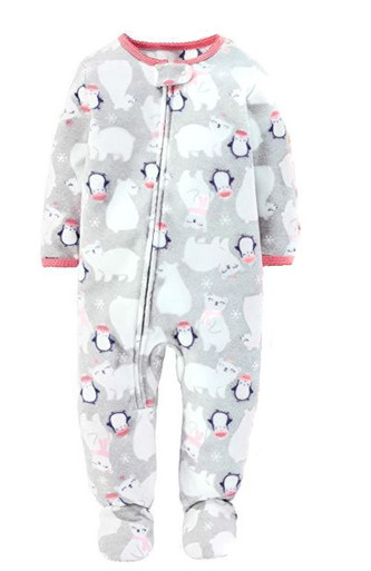 Child Of Mine Girl's 3T OR 4T Fleece Winter Polar Bear Penguin Footed Pajama