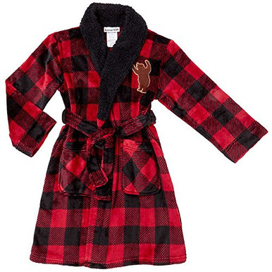 komar kids boys navy and green plaid fleece bathrobe (Little Boys and Big  Boys)