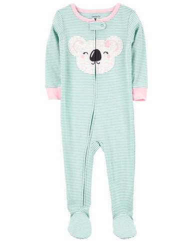 Carter's Little Girls' Striped Fleece Footie (Toddler/Kid) - Koala - 3T